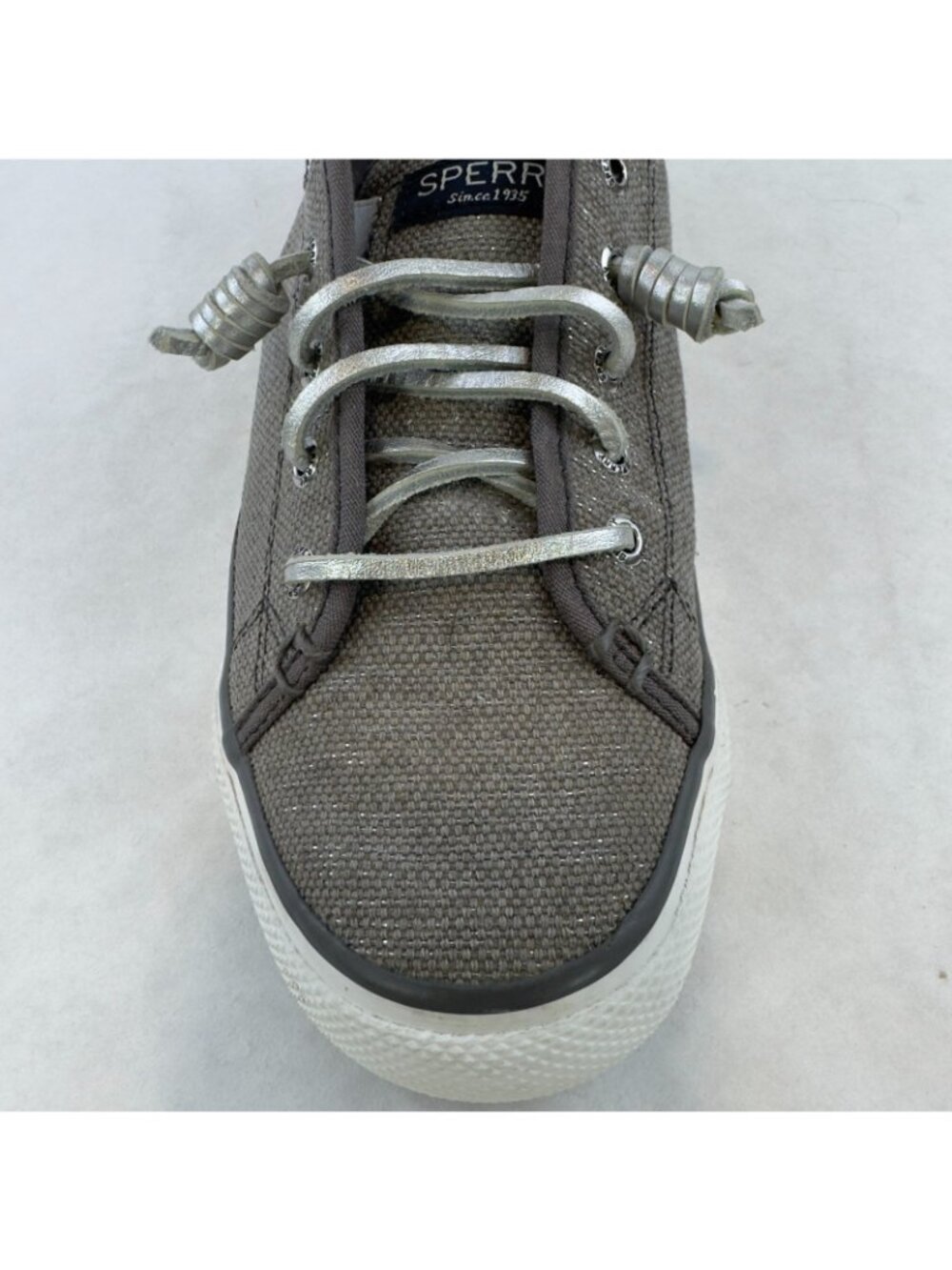 Sperry Seacoast Sneaker Womens Size 8M Canvas Metallic Silver Gray Boat Shoes - Picture 10 of 13